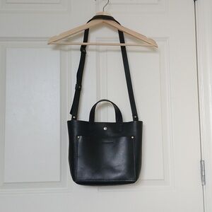 Poland leather goods mini crossbody tote-black